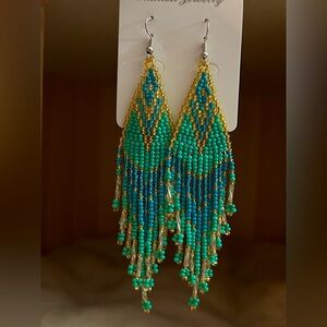 Beaded Chandelier Aqua/Turquoise Earrings